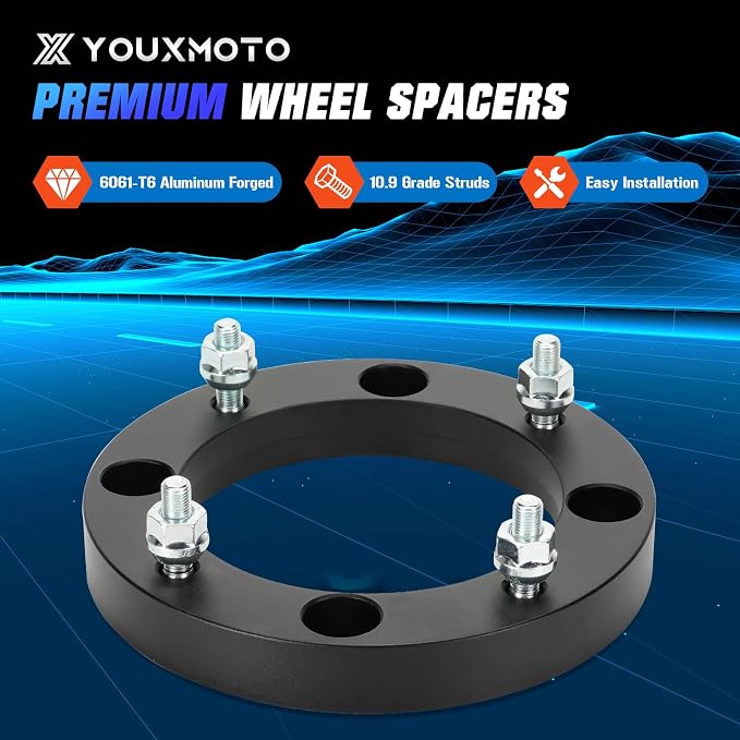Youxmoto 4x156 1 inch ATV Wheel Spacers Fit for Polaris Diesel Ranger Sportsman Xplorer, Fit for Kawasaki KEF300 KSF250 KXF250, 131mm Hub Bore Wheel Adapters with 3/8"-24 Studs, 4PCS