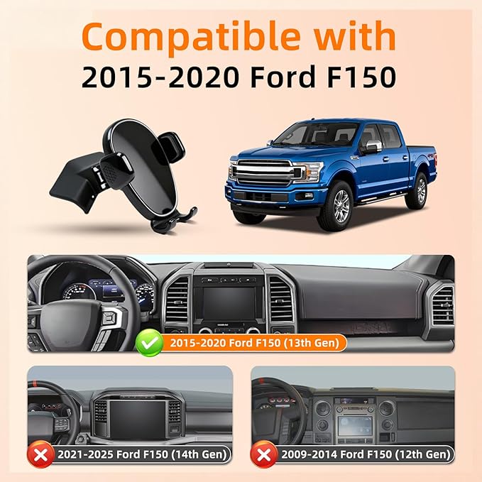 Phone Mount for Ford F150 (2015–2020), 360° Adjustable Dashboard Phone Holder, Hands-Free Car Smartphone Mount for iPhone, Google & Android, Ford F-150 Interior Accessories, Gifts for Car Guys