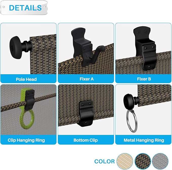 Patio Shades Roll Up Outdoor 5'Wx9.5'H Foldable Roller Shade Patio Blinds Exterior Block Sun Screen for Outside Porch Deck Balcony Pergola Carport, Brown