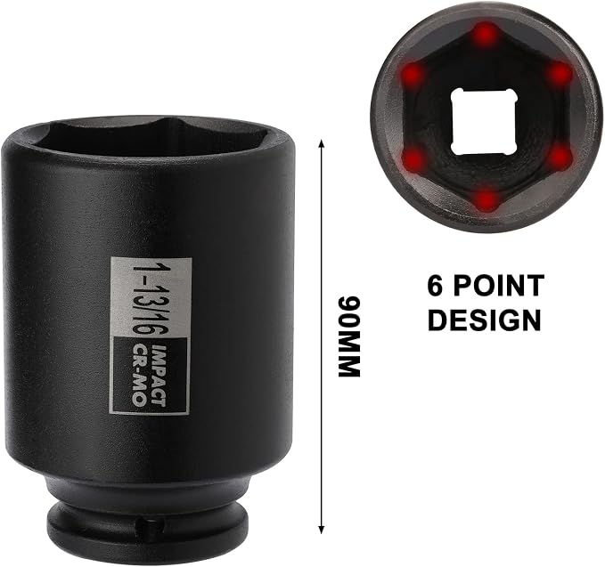 Mayouko 4PCS 1/2" Drive Spindle Axle Nut Impact Socket Set, 1-13/16, 1-7/8, 1-15/16, 2 Inch, CR-MO, Deep, 6 Point