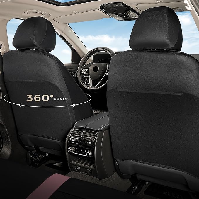 Coverado Car Seat Covers Front Pair, Automotive Leather Seat Covers for Car，Universal Fit Front Back Seat Cover, Non-Slip Waterproof Breathable Car Seat Protector