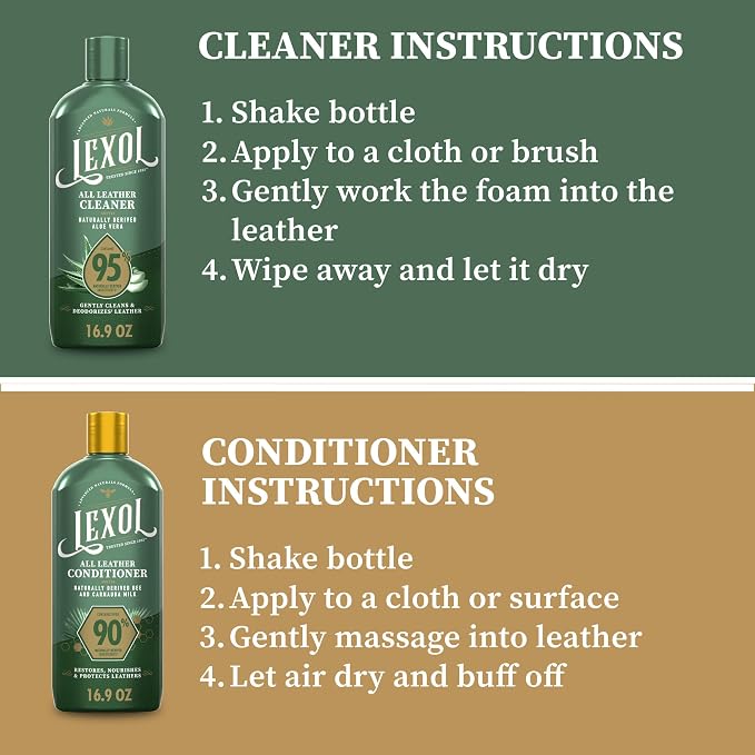 Lexol All Leather Care Kit - 5-Piece Natural Leather Cleaner & Conditioner with Aloe Vera, Bee Milk, Cloths & Brush for Car Seats, Furniture, Jackets, Bags & Boots, Gift for leather lovers
