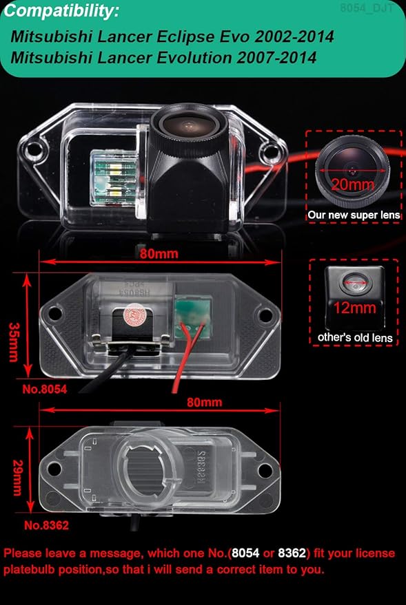 HD IP68 1280Pixels 20MM Lens Auto Vehicle Car Van 170° Wide Angle License Plate Light Rear View Reversing Backup Camera Parking Aids System Compatible with Mitsubishi Lancer Eclipse Evo/Evolution