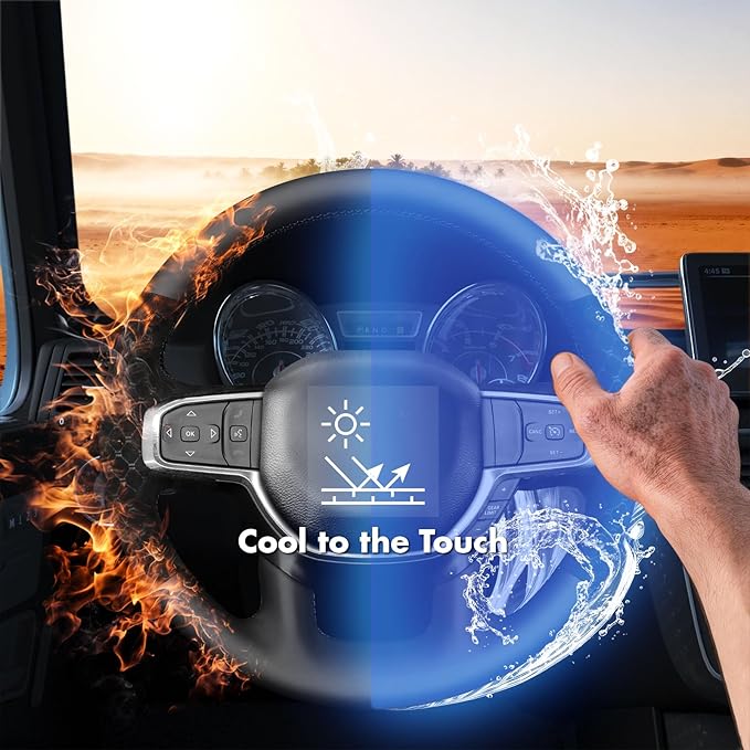 MEWANT Hand-Stitched Steering Wheel Cover Wrap for Dodge Ram 1500 2019-2023 Steering Wheel Accessories for Dodge Ram(Backsides Without Buttons)