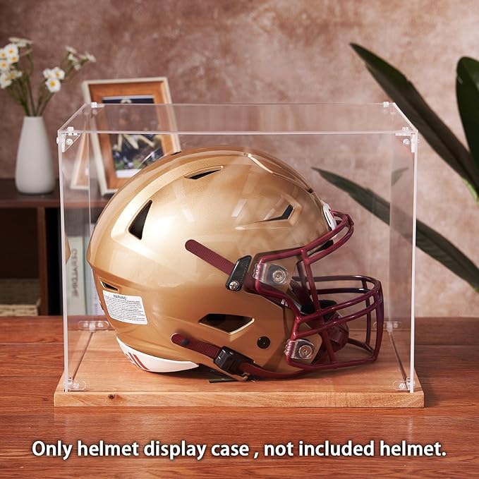 LITY Football Helmet Display Case, Full Size Acrylic Showcase with Solid Wood Base, UV and Dust Protection, Collectibles Box for Sports Memorabilia, for Sports Collectors