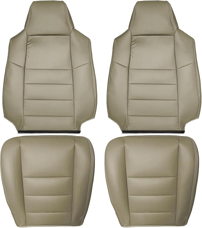 Car Seat Covers Bottom & Top Leather Seat Covers Front Seats Cover Tan Fit for Ford F-250 F-350 Super Duty 2002 2003 2004 2005 2006 2007 Driver and Passenger Leather Seat Covers Replacement