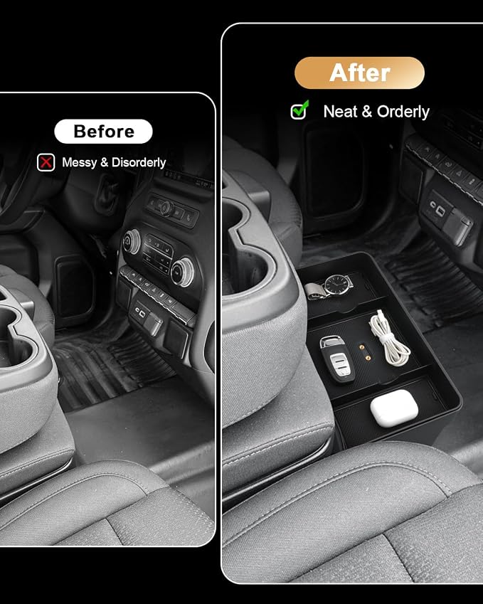 ECOZEN Center Console Tray For 2019-2026 Chevy Silverado/GMC Sierra 1500 & 2020-2026 Silverado/Sierra 2500 HD/3500 HD Accessories - Double Layer Hanging Storage Tray - Only Fit Split-Bench Front Seat