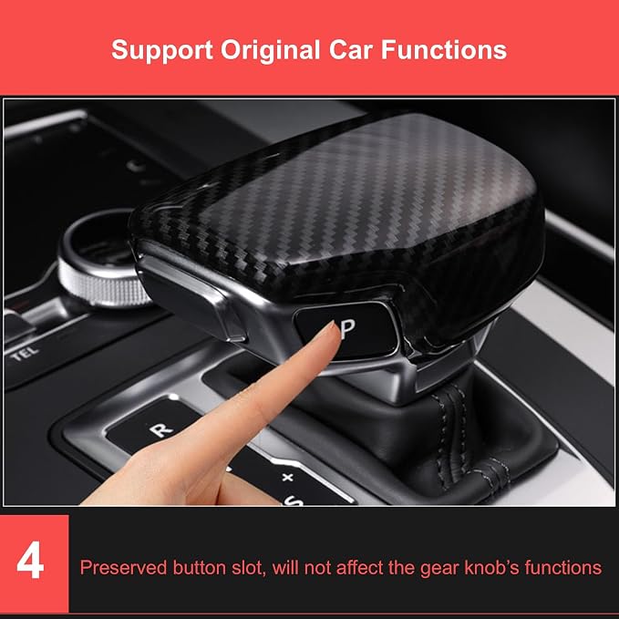 Gear Shift Knob Cover Compatible with Audi Q5 2018-2025, Carbon Fiber Car Gear Head Knob Frame, Gear Shifter Knob Cover Trim Cap Protector for Audi Q5/Q5 Sportback, ABS Carbon Fiber Q5L Accessories