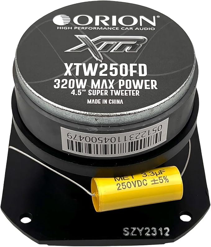 ORION XTR Series XTW250FD 4.5” Big Motor Super Tweeter | Aluminum Diaphragm, 1” Voice Coil, 80W RMS, 320W Max, Built-in Crossover - High Performance, Pro Car Audio Tweeter (Single)
