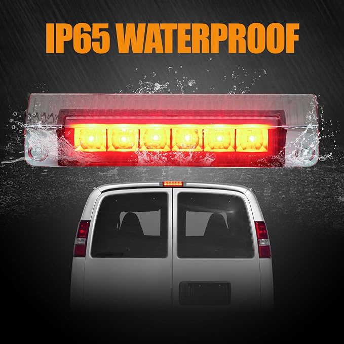 Third 3rd Brake Light LED for 2003-2017 Chevy Express, High Mount Rear Brake Lights Assembly for 03-17 GMC Savana, Waterproof Center Cab Lamp Stop Light