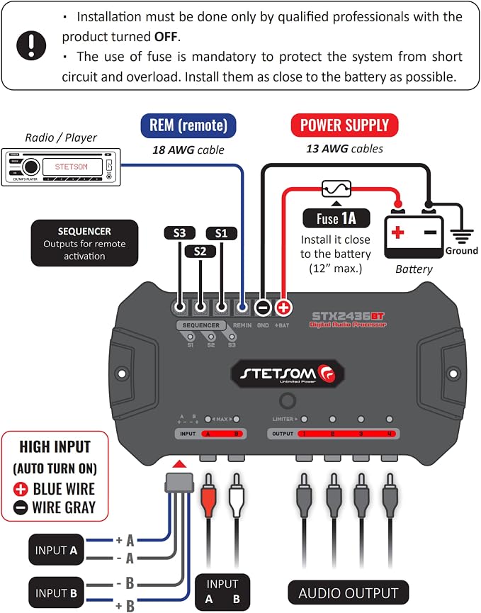 Stetsom STX 2436 Bluetooth DSP PRO - Digital Signal Processor, DSP PRO, Equalizer, Exclusive APP, Band Graphic, High Precision Crossover, Filters, Voltmeter, Limiter, Digital Audio Processor