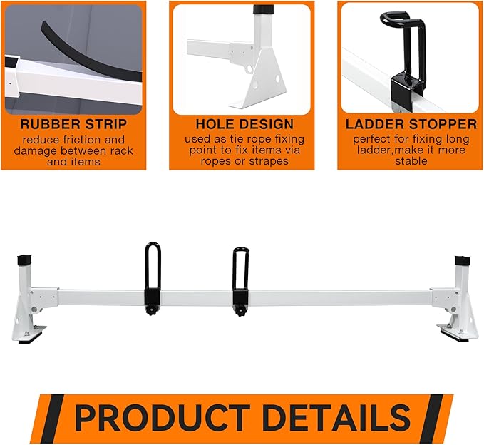 MELIPRON Steel Cargo Van Roof Ladder Rack Fit for RAM ProMaster 2013-2023 White 2 Bars