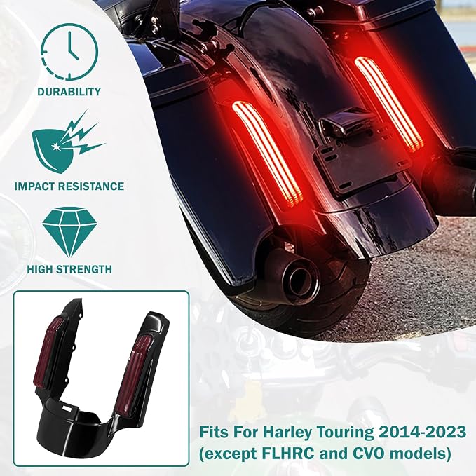 Motorcycle LED Rear Fender Extension Fascia Mudguard with Turn Signals Brake Running Lights Fit for Harley Touring CVO Road Glide Road King Electra Glide Street Glide 2014-up (Red Lens)