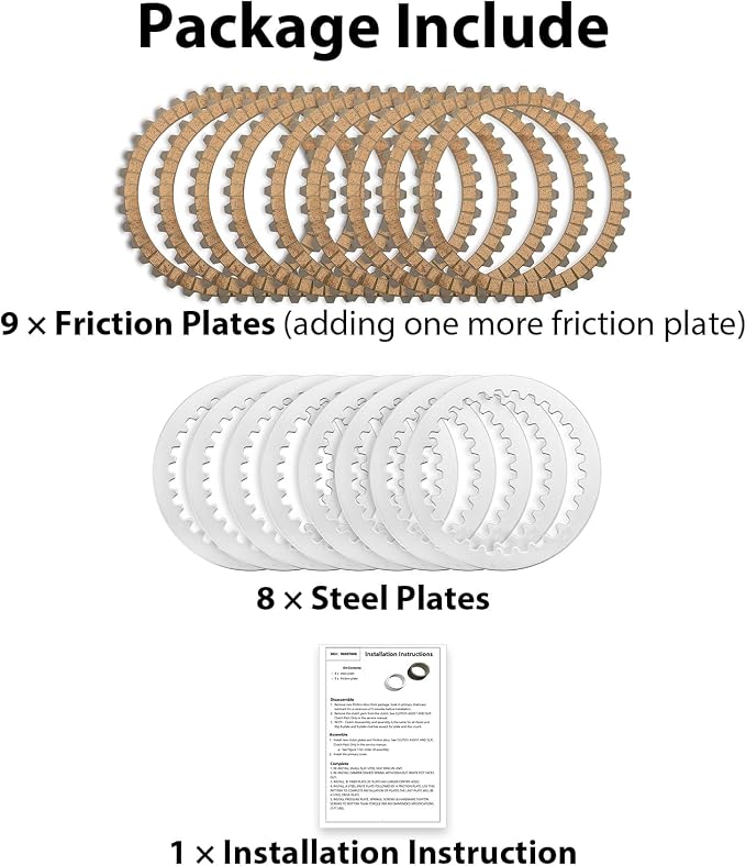 Mofun Friction Steel Clutch Disc Kit Compatible with Harley Sportster XL 1991-2022 Big Twin Touring Softail Dyna FXR 1990-1997 Evolution 1994-1997 Buell All Models 91-2002 Big Twin Clutch Plates