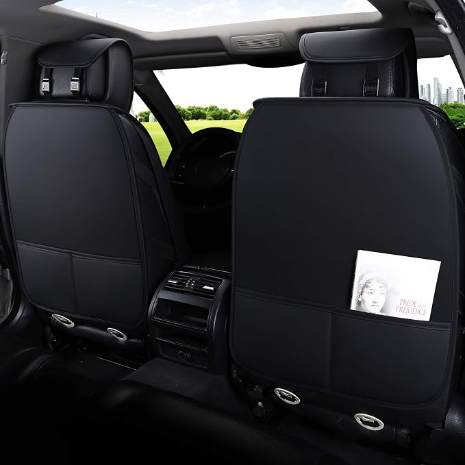 Aierxuan Front Car Seat Covers Waterproof Leather Universal for Chevy Acura Lexus Jetta Tiguan Jeep Wrangler Liberty Cherokee Mitsubishi Outlander Kia Hyundai Accent Audi (2 Pcs Front/Black)