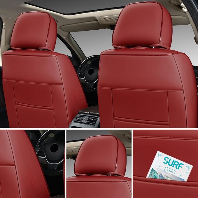 GXT Deluxe Faux Leather Full Coverage Car Seat Cover Anti-Slip Universal Fits for Sedans SUV Pick-up Truck with Headrests,Interior Accessories(Red)