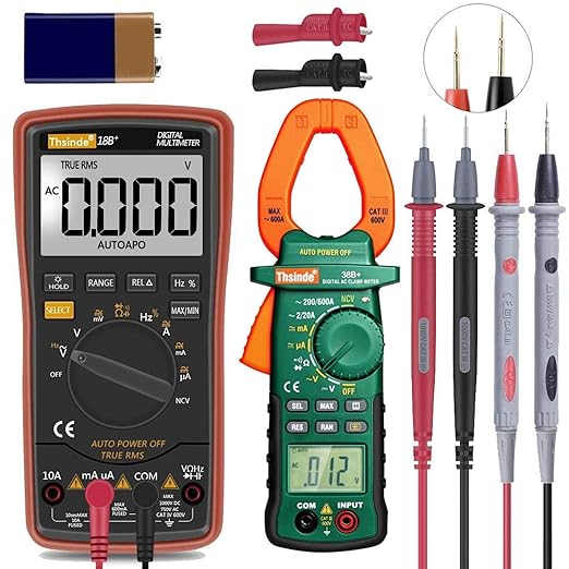 Auto Ranging Digital Multimeter TRMS 6000 with Battery Alligator Clips Test Leads AC/DC Voltage/Account,Voltage Alert, Amp/Ohm/Volt Multi Tester/Diode (Orange & 38B)
