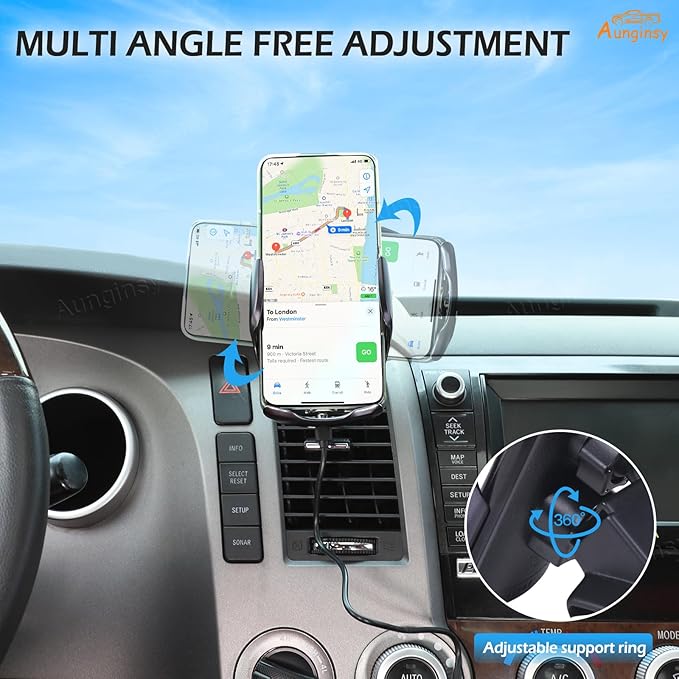 Aunginsy Car Phone Mount Compatible with Toyota Tundra/Sequoia 2007-2013 Center Console Air Outlet Vent Upper Panel Mobile Phone Holder Instrument Hands-Free Cell Phones Navigation Bracket Accessories