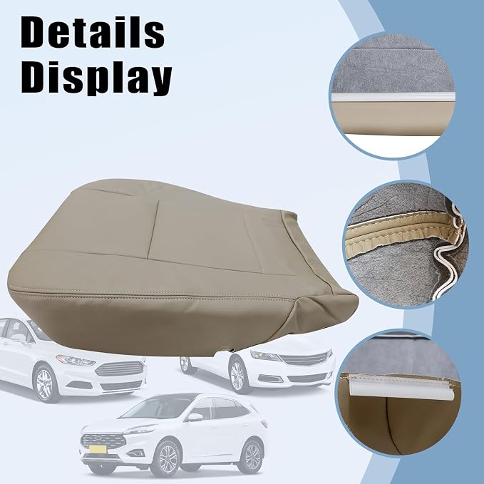 SecosAutoparts Driver & Passenger Bottom & Top Leather Seat Cover Tan & Headrest Cover Compatible with Toyota Sequoia Tundra 2000 2001 2002 2003 2004 2005 2006 2007
