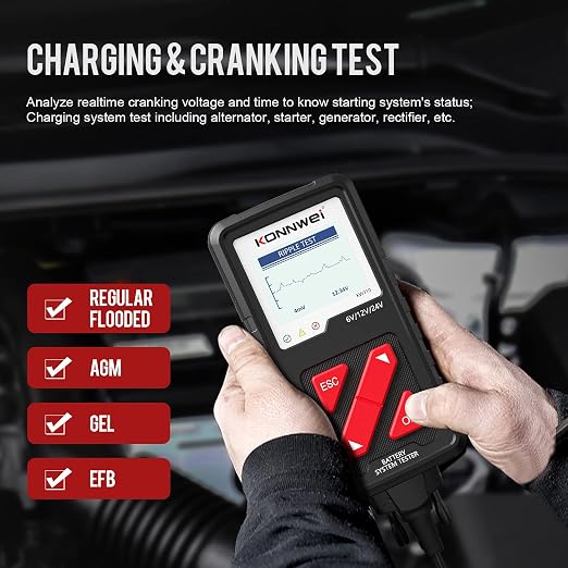 KONNWEI KW710 Car Battery Tester 6V 12V 24V, Battery Load Tester Automotive 100-2000CCA Digital Auto Battery Analyzer Alternator Starter Tester for Car Truck Motorcycle Marine ATV SUV