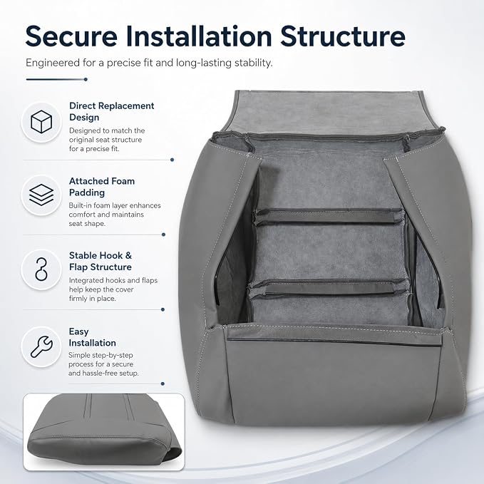 NLQR Driver and Passenger Side Bottom and Top Back Replacement Seat Covers Gray Compatible with Toyota Land Cruiser 1990 1991 1992 1993 1994 1995 1996 1997
