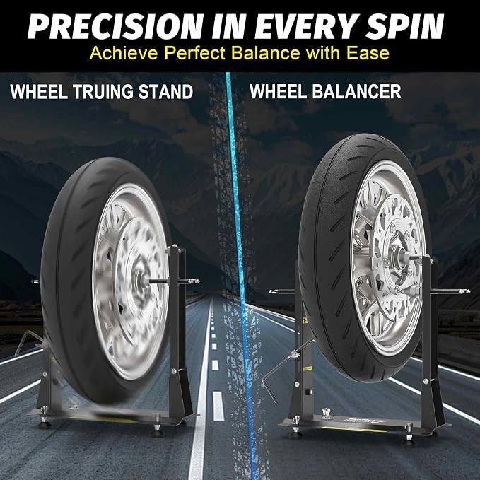 Motorcycle Wheel Balance Stand, Heavy-Duty Single-Axle Wheel Balancing Tool for Static & Dynamic Tire Alignment, Balancer for Sport and Dirt Bike Wheels (Heavy-Duty Version)