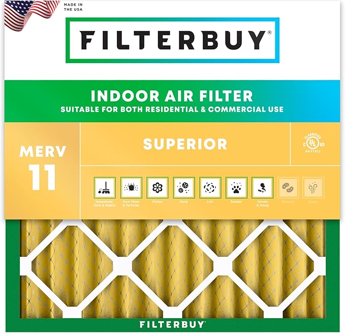 Filterbuy 18x18x2 Air Filter MERV 11 Superior Pet & Allergy Defense (1-Pack), Electrostatic Pleated HVAC AC Furnace Filters Replacement (Actual Size: 17.75 x 17.75 x 1.75)