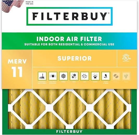 Filterbuy 18x18x2 Air Filter MERV 11 Superior Pet & Allergy Defense (1-Pack), Electrostatic Pleated HVAC AC Furnace Filters Replacement (Actual Size: 17.75 x 17.75 x 1.75)