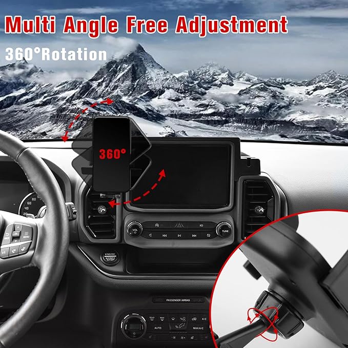 Upgrade Dashboard Mobile Phone Holder for Ford Bronco Sport, Dual-Holes Phone Mount with Tray Internal Accessories Automobile Cradles for Ford Bronco Sport 2021 2022 2023 2/4 Doors