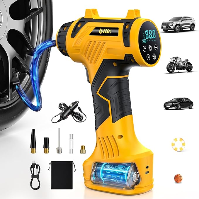 𝟗𝟔𝟎𝟎𝐦𝐀𝐡 Tire Inflator Portable Air Compressor - Corded/Cordless Tire Inflator - 𝐁𝐚𝐭𝐭𝐞𝐫𝐲 & 12V DC, Faster Inflation Handheld Air Compressor, 160PSI Air Pump for Car, SUV, Motorcycle, Bike