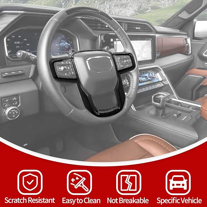 JeCar Steering Wheel Trim Cover Compatible with GMC Sierra 1500 2019-2025, for GMC Sierra 2500HD/3500HD 2020-2024, for GMC Yukon 2021-2024, Black Wood Grain