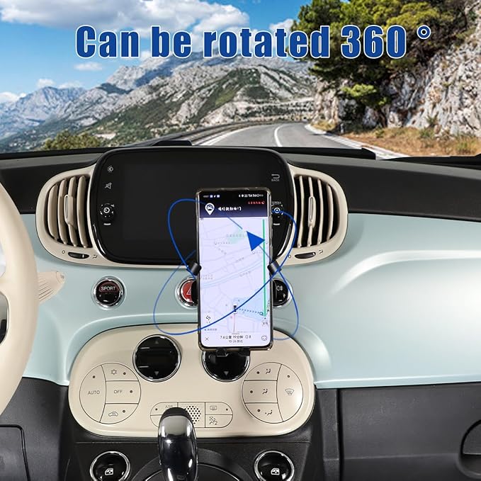 HAPPYHORSE Car Phone Mount Compatible with Fiat 500 2016-2023，Car Center Console Mobile Phone Bracket Phone Holder Phone Mount Mount with Self-Adhesive Base Accessories (Style B)