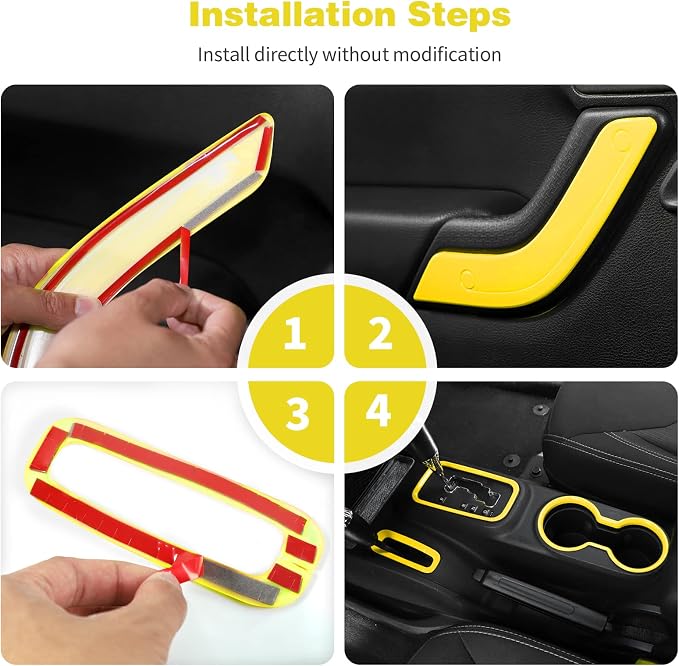 CheroCar 18PCS Interior Trim Kit for Jeep Wrangler JK JKU 2011-2018 4 Door,Steering Button Frame, Air Conditioning Vent Trim Cup Holder Cover,Gear Shift Knobs Frame,Yellow…