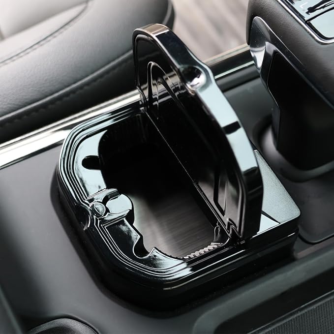 Car Ashtray with Lid - Detachable Non-Cup Holder Design, Stainless Steel Liner Compatible with Chevy Silverado/GMC Sierra 2023-2025, Smoking Accessories with Cigarette Holder Matching Interior.