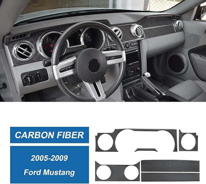 Real Carbon Fiber Dashboard Panel Trim Compatible with Ford Mustang 2005-2009, Interior Decor Sticker Accessories