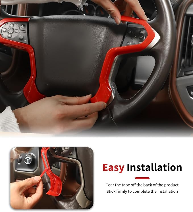 JWWY Interior Kit fit for 2014-2017 Chevrolet Chevy Silverado & GMC Sierra, Center Console Dashboard Start Switch Cover Trim Accessories Red 7PCS