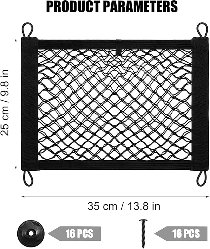 [4 Pack] Cargo Storage Net, 13.8x9.8'' DEDC Cargo Net Pocket, Universal Accessories Elastic Automotive Small Cargo Net Storage Mesh Pocket with 16 Mounting Screws, Hooks for Truck Car SUV Boats