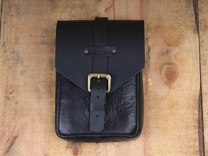 Trip Machine Company Genuine Leather Motorcycle Magnetic Fuel Tank Pouch to Carry All Your Riding Essentials (Black)
