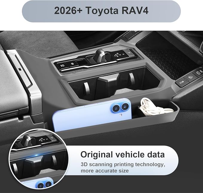SKTU for 2026 Toyota RAV4 Gear Shift Panel for 2026+ Toyota RAV4 (LE/SE/XLE Premium/Woodland/XSE/Limited) Center Console Organizer 2026 RAV4 Accessories Rubber Passenger Side Storage Box Durable