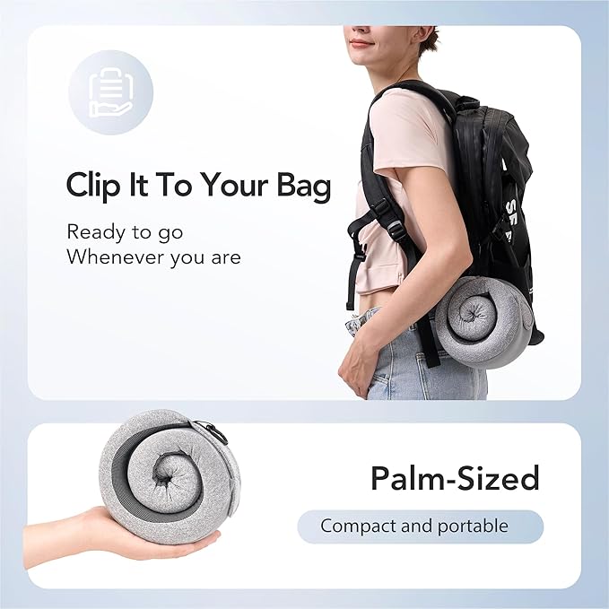 KPNEOL Travel Pillow, 100% Pure Memory Foam Travel Neck Pillow Airplane Neck Support Ergonomic Design for Traveling Suitable for Airplanes,Offices and Cars-Gray