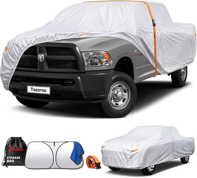 Car Cover Waterproof All-Weather,Heavy-Duty Outdoor Full Exterior Automobiles Truck(Length 243-250 inch) with Windshield Sun Shade Universal Fit Ford F-Series F-150, Tundra, RAM 1500 2500etc