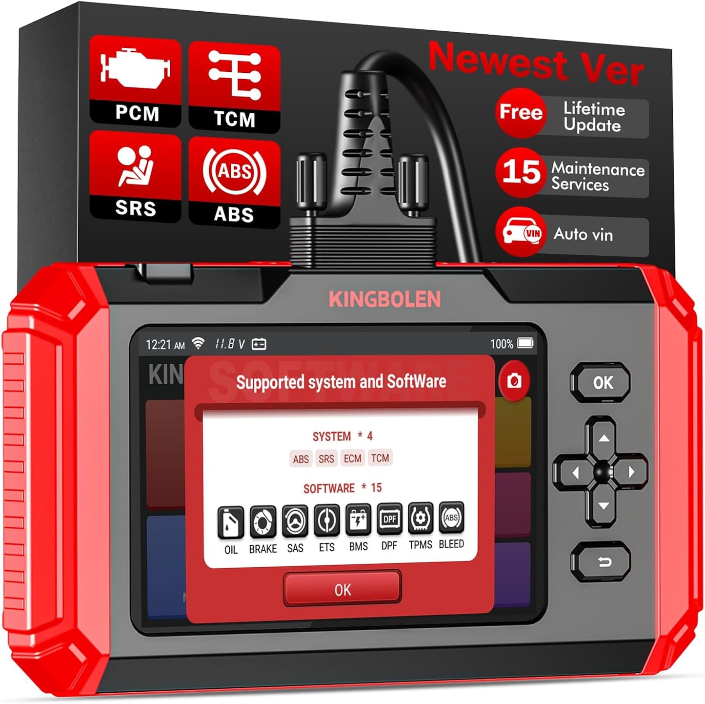 KINGBOLEN S800 OBD2 Scanner Diagnostic Tool,ABS SRS Engine at Automotriz Code Reader with 15 Resets,Oil SAS TPMS Gearbox Brake,FCA AutoAuth Automotive Scan Tool,AutoVIN,All Cars Lifetime F-Ree Update