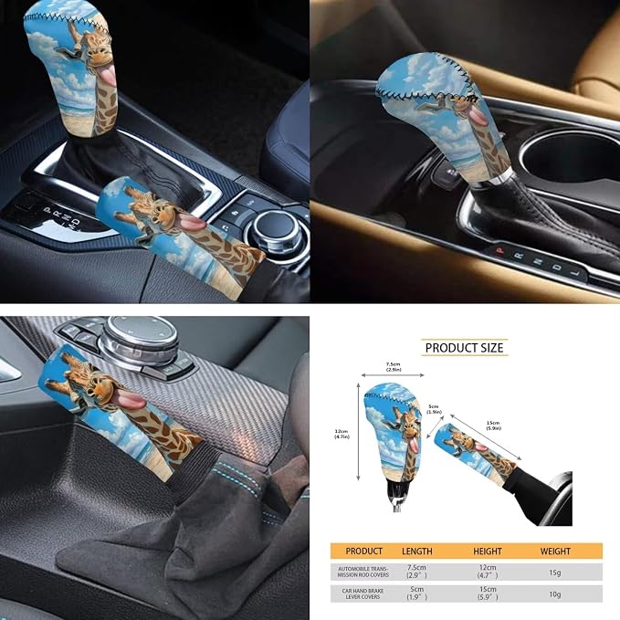 Giraffe Car Seat Covers Including Funny Animal 4 Front Rear Seat Cushion Cover/2 Coasters/1 Steering Wheel Wrap/2 Shift Knob Handbrake Cover/2 Seatbelt Pad Cover, 11 Pack Car Accessories