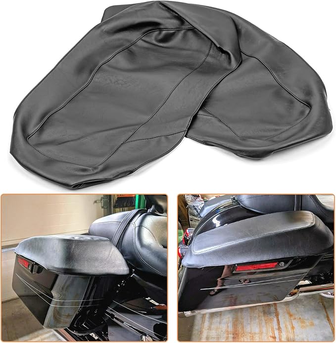 Mofun PU Leather Saddlebag Speaker Lid Bra Protective Covers Compatible with Harley Touring Road King Street Electra Road Glide 2014-2023