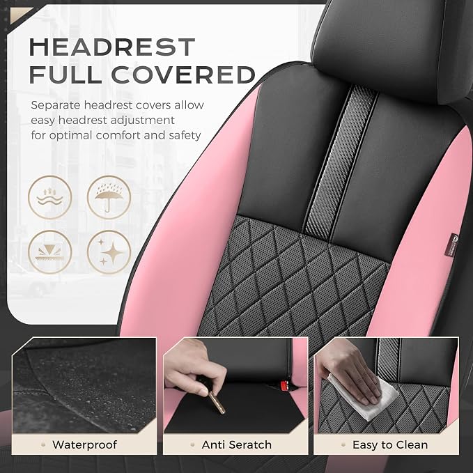 Coverado Car Seat Covers Full Set, Automotive Front and Rear Seat Covers with Backrest, Nappa Leather Car Seat Protectors Waterproof, Universal for Most Vehicles