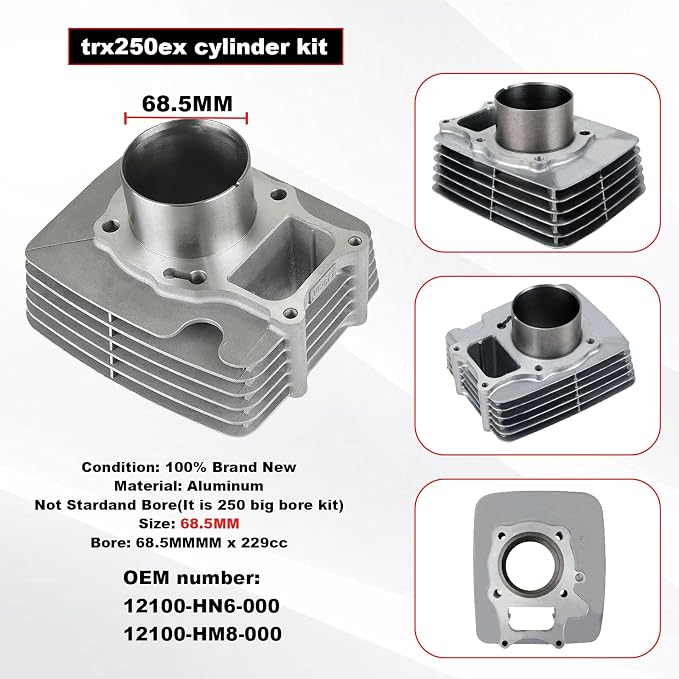68.5MM Cylinder Piston Gasket Top End Rebuild Kit Compatible with Honda TRX250 TRX250EX Recon 250 Sportrax 250X TE 2x4 ES 2002-2025