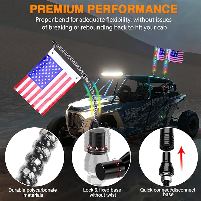 Nilight 2PCS 2FT Spiral RGB Led Whip Light w/RGB Chasing/Dancing Lights RF Remote Control Lighted Antenna Whips for Can-am ATV UTV RZR Polaris Dune Buggy 4-Wheeler Offroad Truck