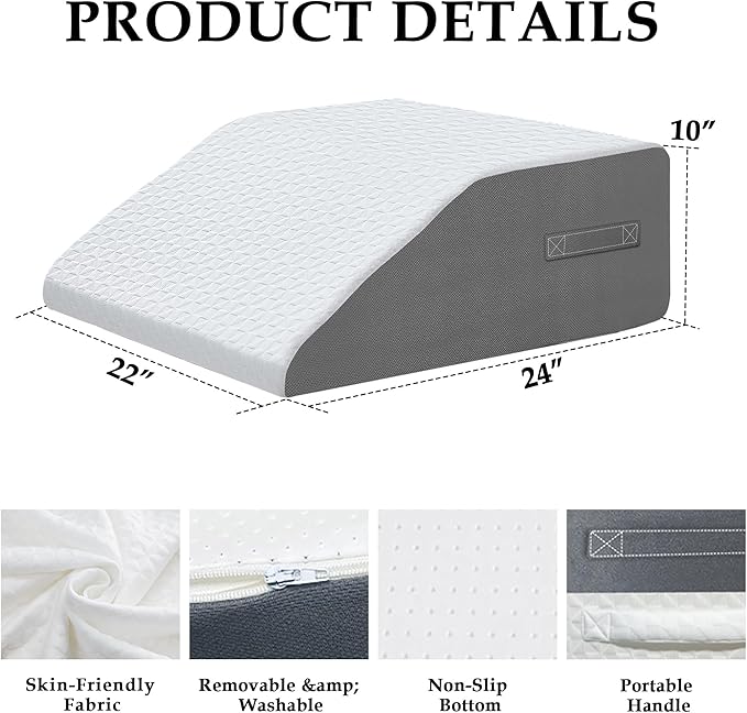 10" Leg Elevation Pillows Memory Foam Leg Support Bed Wedge Pillow Leg Elevated for Sleeping, Leg Pillows Good for Back& Knee& Hip& Ankles