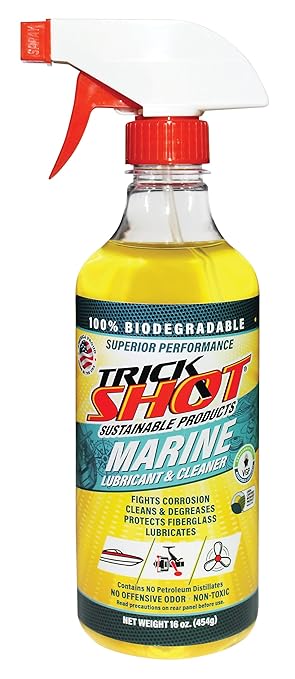 Trick Shot Marine Grade Lubricant & Penetrating Oil - Biodegradable Food Grade Rust Prevention Spray, Anti-Seize, Cleaner, Lubricant for Boat Galleys, Fiberglass, Fishing Gear Lubrication - 16 oz, 6Pk
