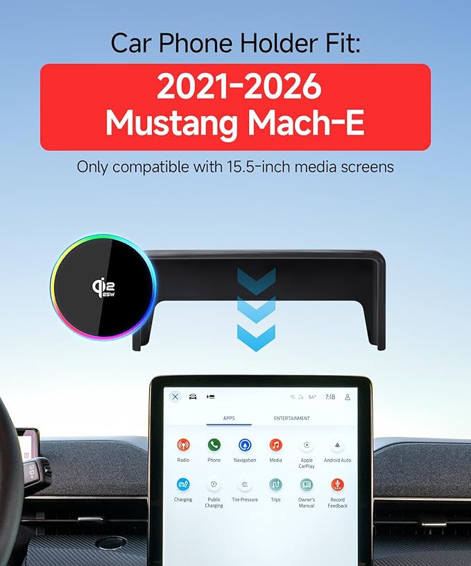 Qi2.2 Max 25W Fast Wireless Car Charger Phone Holder for 2021-2026 Ford Mustang Mach-E 15.5-Inch Screen, Magnetic Phone Mount Compatible with MagSafe